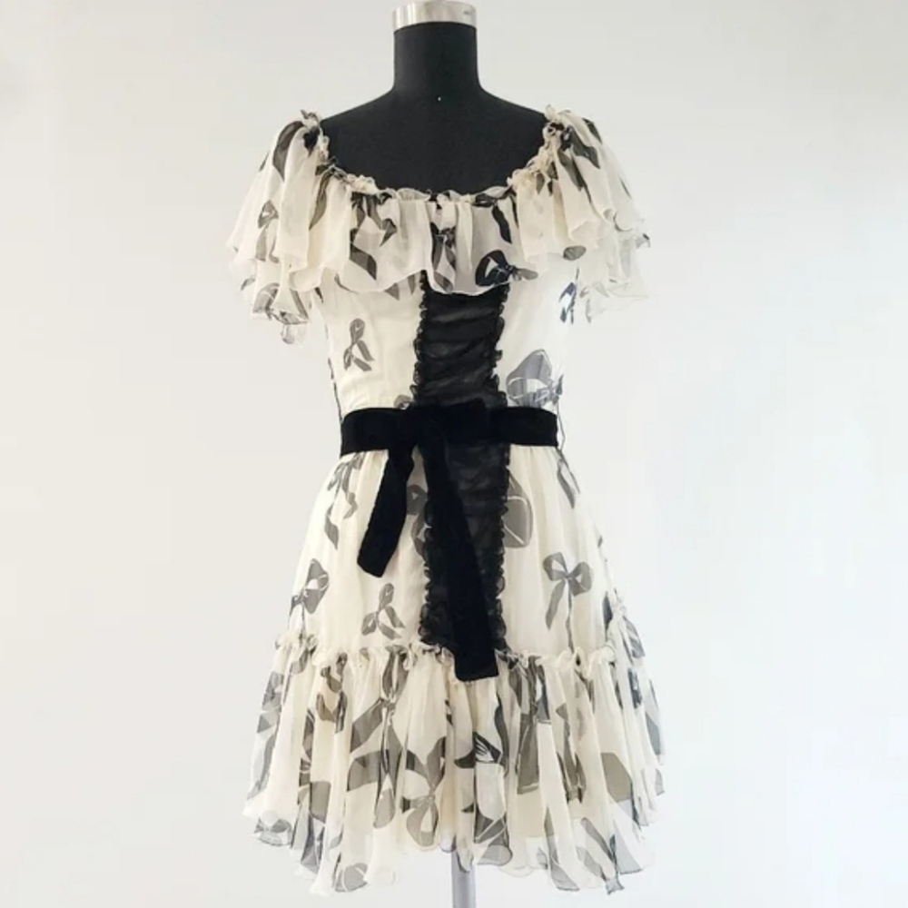 Dolce & Gabbana Bow Silk Ruffle Mini Dress